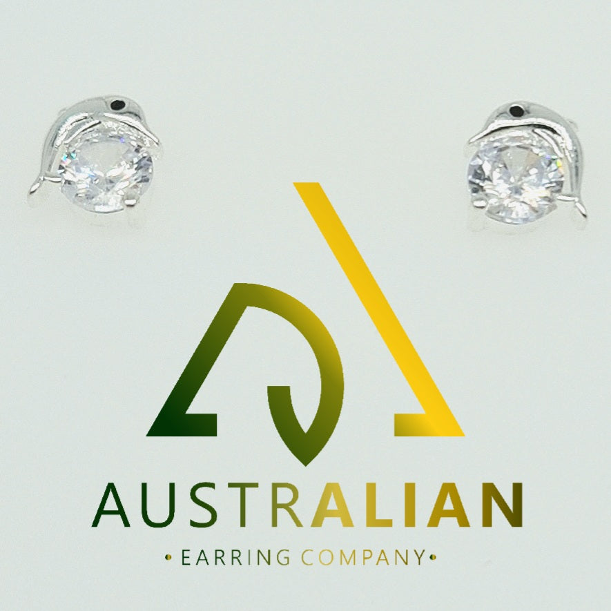 Dolphin CZ Stud Earrings