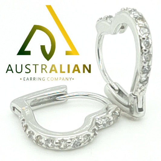 Sparkling Heart CZ Huggie Hoop Earrings