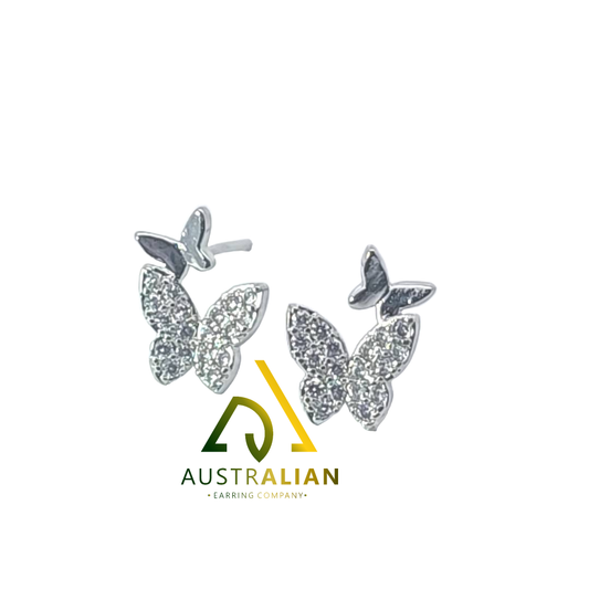 Double Butterfly CZ Stud Earrings